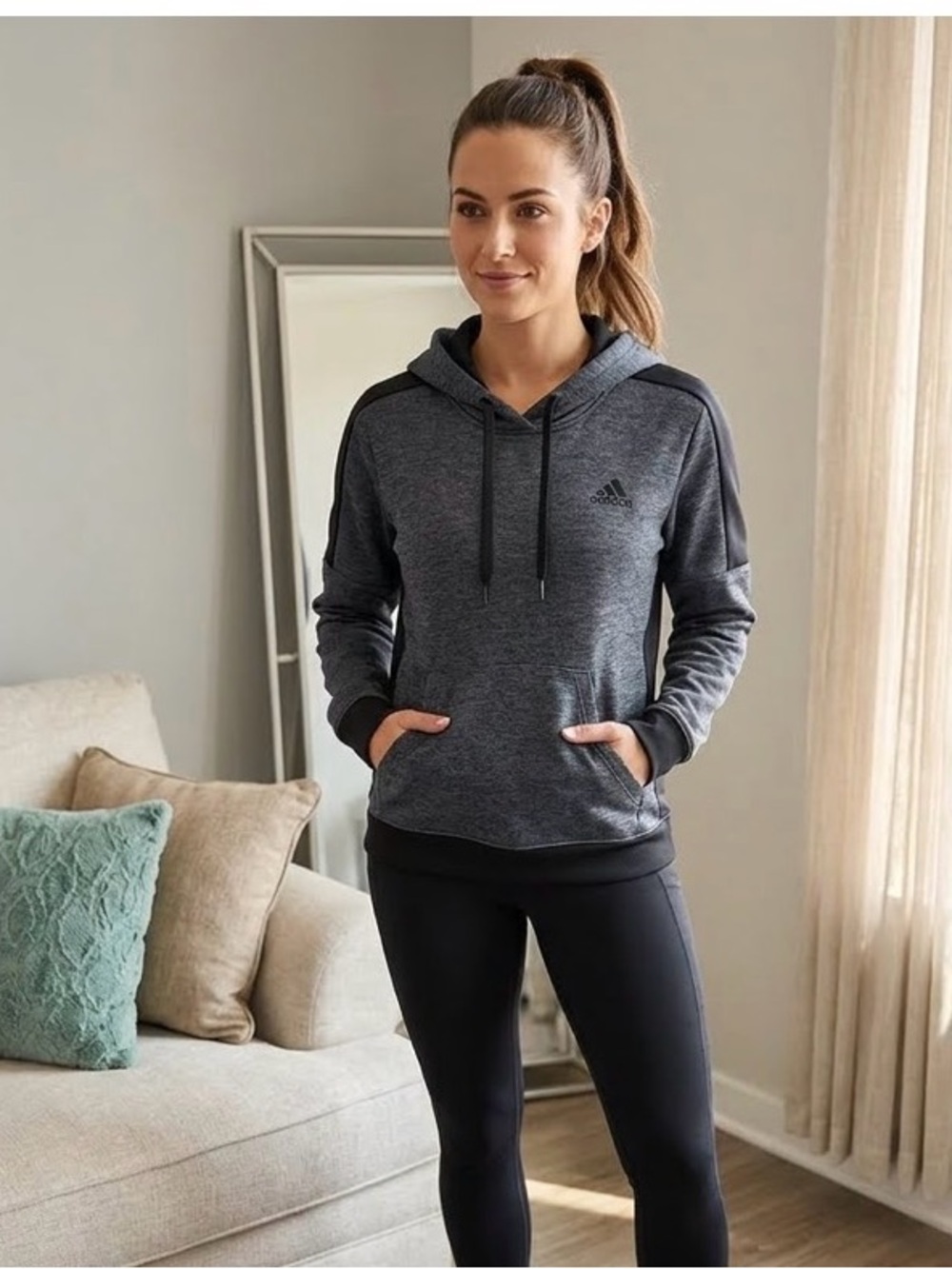 Adidas Climawarm Gray & Black Sweatshirt Hoodie -Size Small EUC - Picture 1 of 15